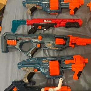 9 lot Nerf and X-Shot 6 Nerf, and 3 X-Shot